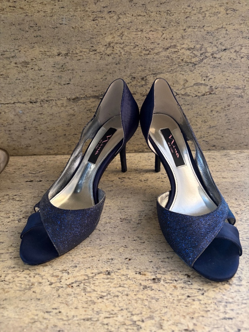 Nina of New York evening satin/glitter navy blue sandals Size 7.5 Medium
